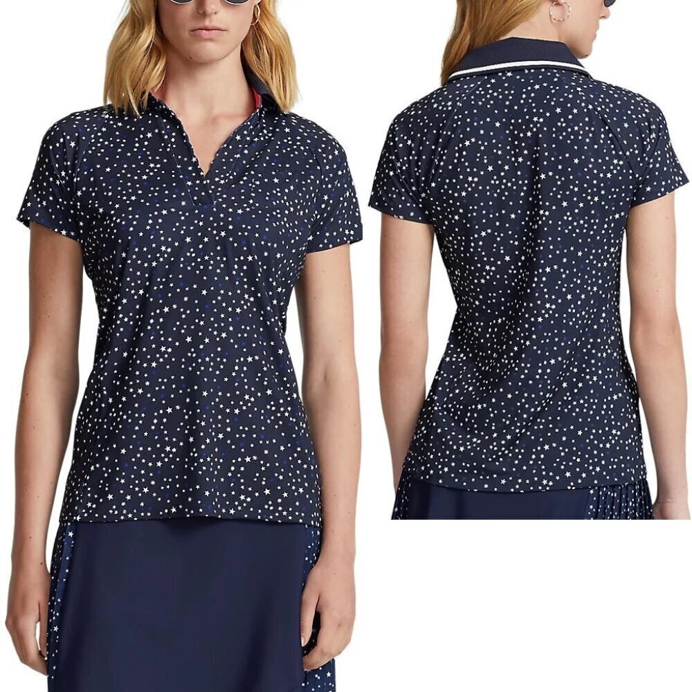 NWT New $115 RLX Ralph Lauren Navy Nigh Stars Airflow V-Neck Golf Polo Shirt M